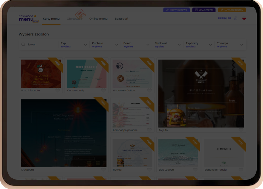 Tablet z nagraniem ukazującym działanie kreatora menu
